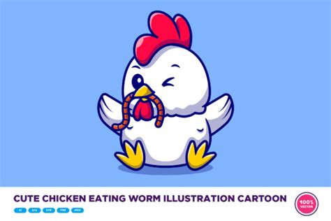 Cute Chicken Eating Worm Illustration Graphic By Catalyststuff