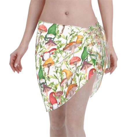 Qekee Mushrooms Gnomes Women S Short Sarongs Cover Ups Sheer Bikini Wraps For Swimwear Walmart