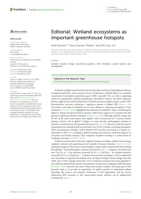 Pdf Editorial Wetland Ecosystems As Important Greenhouse Hotspots