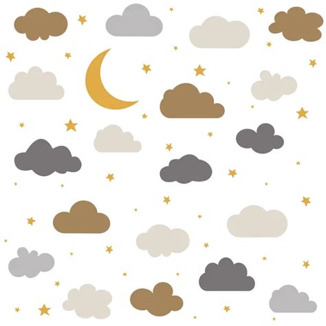 Cute Baby Clouds Stars Moon Pattern Vector Seamless Stock Vector Image