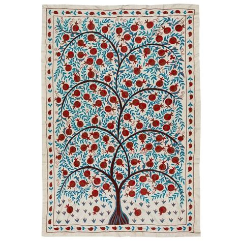 X Ft Pomegranate Tree Design Suzani Wall Hanging Silk Embroidery