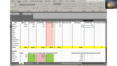 Excel pagos provision y cálculo del ISR persona física con act empr y