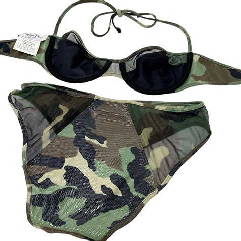 Christian Dior Vintage Logo Swimwear Bikini 38 Green Nylon Camouflage Rankab Etsy