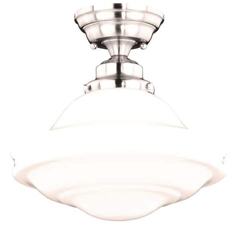 VAXCEL Huntley 12 In W Satin Nickel Farmhouse Schoolhouse Semi Flush