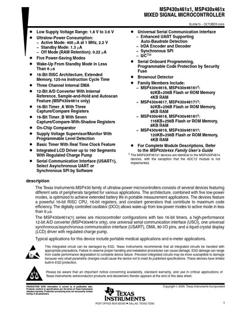 Msp F Microcontroller Datasheet Distribuidor Stock Y Mejor Precio