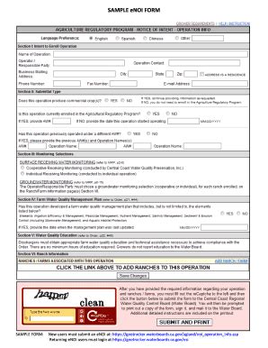 Fillable Online Waterboards Ca SAMPLE ENOI FORM Waterboards Ca Fax