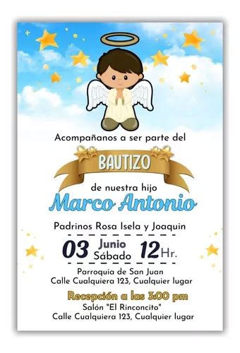 Invitación Bautizo Niño Imprimir Digital Personalizada Mercadolibre