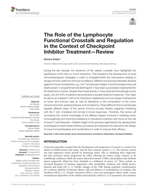 PDF The Role Of The Lymphocyte Functional Crosstalk And Regulation In