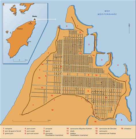 Rhodes plan de la ville antique Média Encyclopædia Universalis