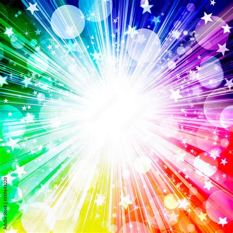 Beautiful bright rainbow background, burst stars, stars, circles, rays ...