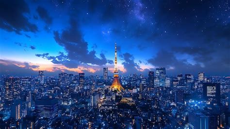 Tokyo Skyline at Night with the Tokyo Skytree and the Milky Way ...