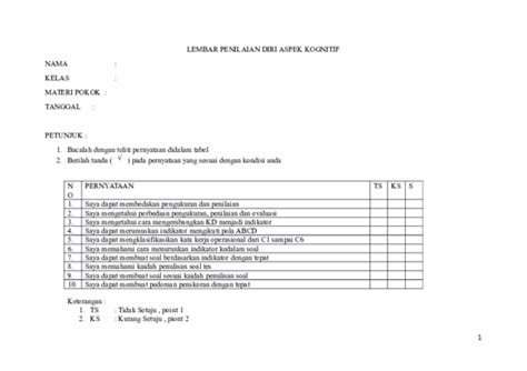 Doc 1 Lembar Penilaian Diri Aspek Kognitifdocx Rut Noviana