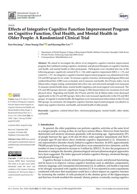 PDF Effects Of Integrative Cognitive Function Improvement Program On