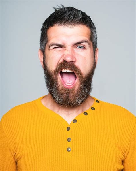 Premium Photo Happy Bearded Man Human Emotions Closeup Portrait Of