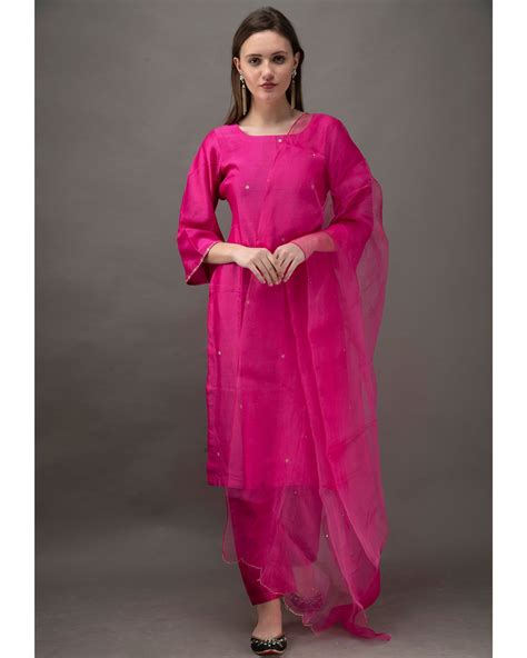 Pink Organza Hand Embroidered Dupatta By Marasim The Secret Label