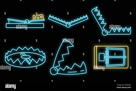 Bear Trap Icons Set Outline Set Of Bear Trap Vector Icons Neon Color