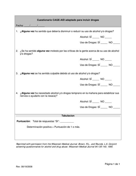 Connecticut Cuestionario Cage Aid Adaptado Para Incluir Drogas Spanish