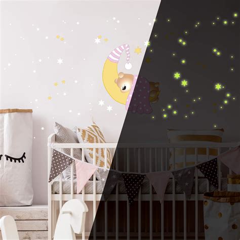 Sticker mural Ourson lune et étoiles rose Stickers