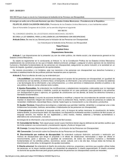 DOF 30 05 2011 DECRETO Por El Que Se Crea La Ley General Para La