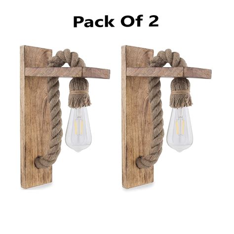 Wall Hanging Natural Wood Rope Wall Lamp Pack Of 2 Darazpk