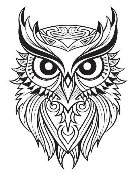 Owl Bird Coloring Book For Adults Vector Digital Mandala Illustration