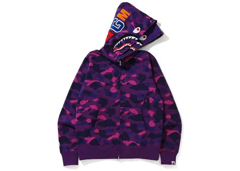 Bape Color Camo Shark Wide Full Zip Double Hoodie Purple Mens Fw20 Us