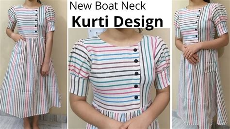 STYLISH AND TRENDY COTTON TUNIC KURTI DESIGN WITH BOAT NECK EASY