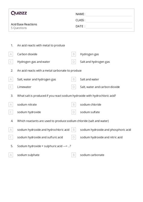 50+ acid base reactions worksheets on Quizizz | Free & Printable