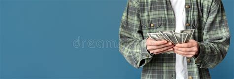 Success Concept Unrecognizable Young Guy Holding Money On Color