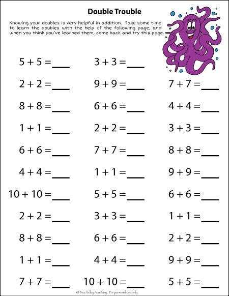 Adding Doubles Worksheets Pdf