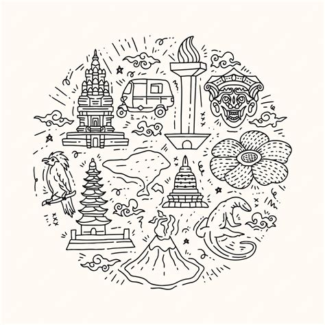 Premium Vector Indonesian Doodle Art With Landmark And Culture