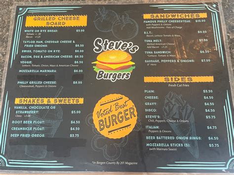 Steves Burgers Menu Delicious Hot Dogs Cheesesteaks And Burgers