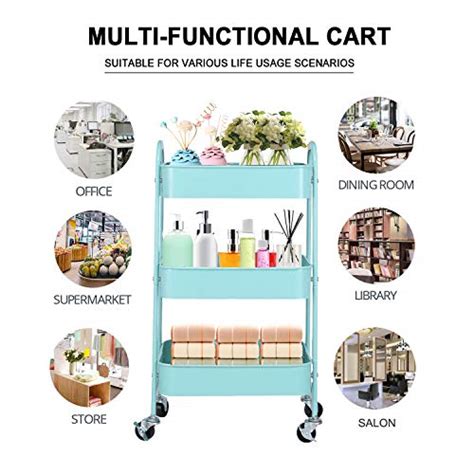 3 Tier Metal Mesh Utility Rolling Cart Storage Organizer With Wheels