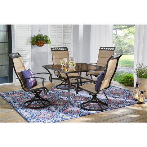 Hampton Bay Riverbrook Espresso Brown 5 Piece Steel Outdoor Patio Padded Swivel Sling Round