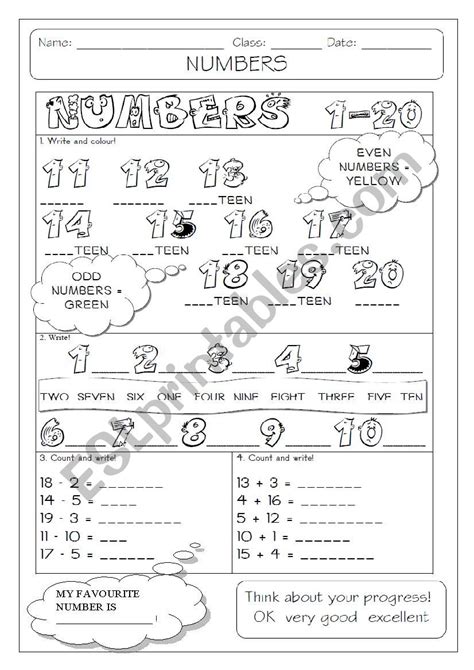 Numbers 1 To 20 Worksheets