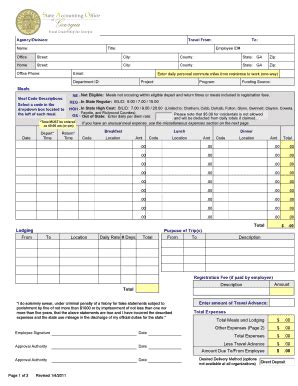 Fillable Online Sao Georgia Travel Expense Statement State Accounting