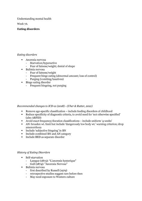 Eating Disorders Lecture Notes 1 Understanding Mental Health Week