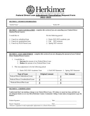 Fillable Online Student Loan Adjustment Form Herkimer College Fax