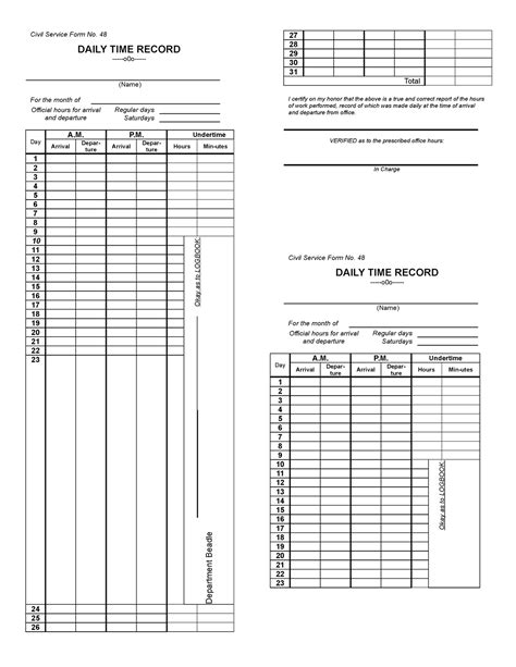 Appendix Daily Time Record Dtr Civil Service Form No Daily