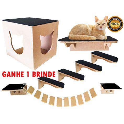 Play Kit Nicho Gatos Pcs Toca Degraus Prateleira Mdf Cat Playgroud