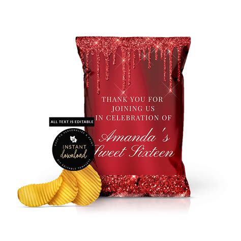 This Dripping Red Chip Bag Is Great For Any Event Fill In The Text To