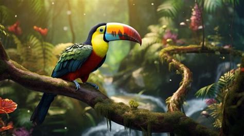 Premium Ai Image Vibrant Toucan Perching On Branch In Tropical Rainforest