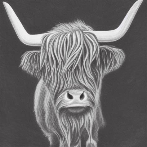 Pencil Drawing of a Highland Cow with Autumn Flowers · Creative Fabrica