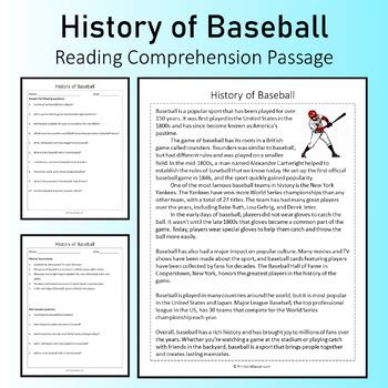 History Of Baseball Reading Comprehension Passage Printable Worksheet