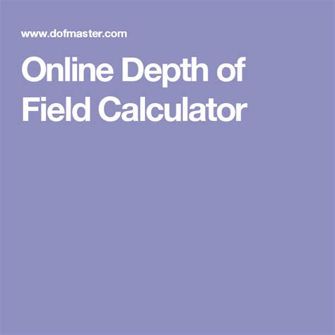 Online Depth of Field Calculator | Depth of field, Photography tips ...