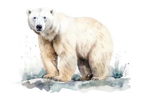 Premium Ai Image Watercolor Polar Bear Isolated White Background