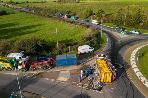 Watch Recovery Under Way After Lorry Overturns On Busy A142 Roundabout