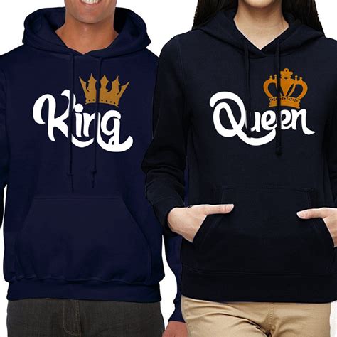 King Queen Blue Hoodies Crown Couples Matching His Hers Sweatshirts