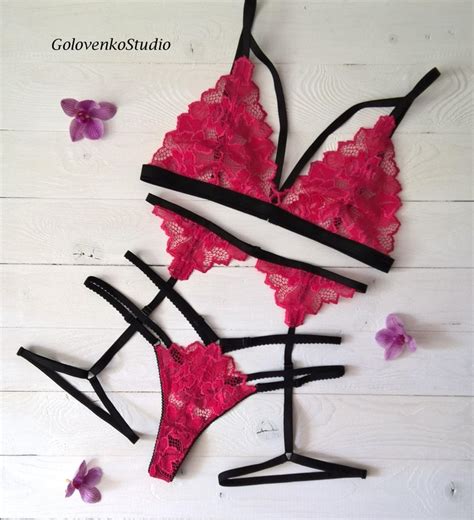 Pink Lingerie Set Pink Garter Belt Lingerie Totally White Etsy