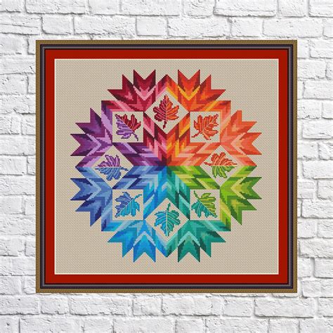 Mandala Cross Stitch Pattern Geometric Design Rainbow Etsy